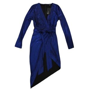 Fashion Nova Women Asymmetrical Royal Blue Shiny Long-Sleeve Dress, Size XL
